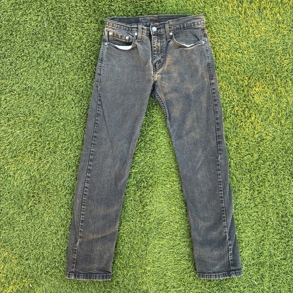 Levis 502 Original Fit 28x27 Jeans Faded Black Button Fly Straight Leg Denim Y2K